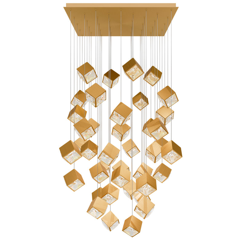 Ice Cube Square Multi-Light 4-CCT Pendant, Aged Brass