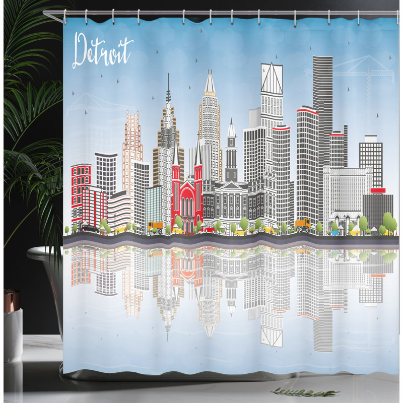 Detroit Skyline Multicolor Waterproof Fabric Shower Curtain