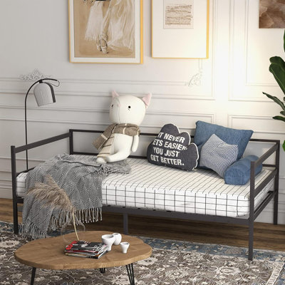 Twin Metal Daybed Frame – Heavy-Duty Steel Slat Support, Platform Mattress Foundation, Multifunctional Sofa Bed For Living Room And Guest Room