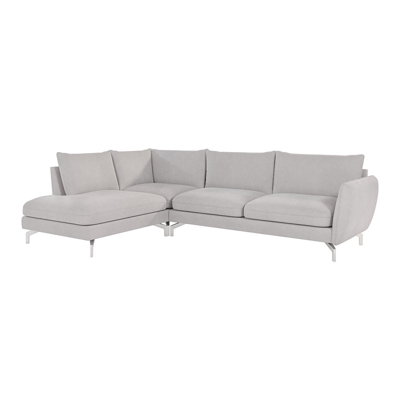 Modern L-Shape Corner Sofa  with Silver Metal Legs, Silver, Left Hand Facing