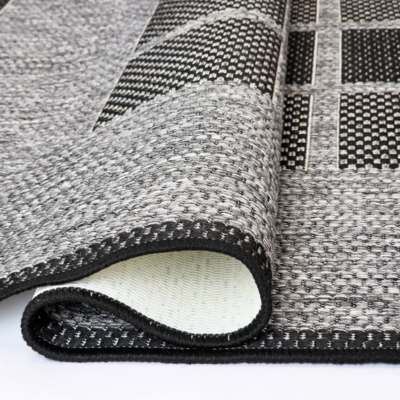 Gere Rug Non Slip Flat Weave Border Check Geometric Kitchen Living Room Carpet, Rectangle 160 x 225 cm, Grey
