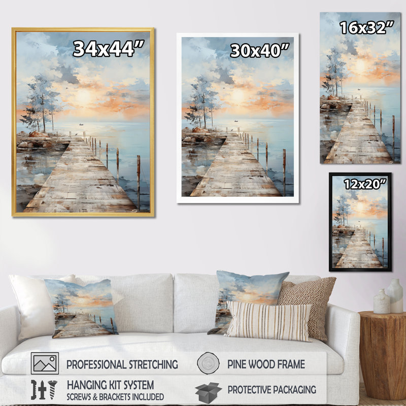 Pier and Dock Seaside III - Coastal Pier, art mural encadré, H 20 po x l 12 po, Cadre flottant noir