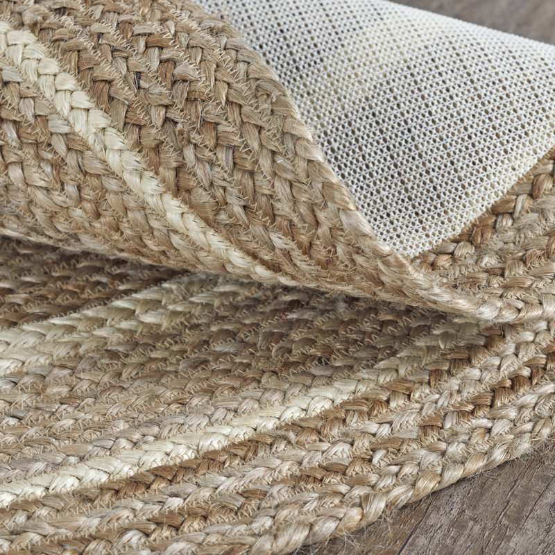 Festive Finds Mulinix Geometric Machine Made Braided Jute/Cotton/Acrylic Area Rug in Natural Cream, Oval 2'3" x 4'
