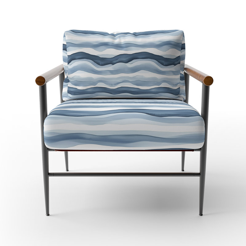 Fauteuil d'appoint rayé bleu et blanc Calm Tides, Bras ronds bruns