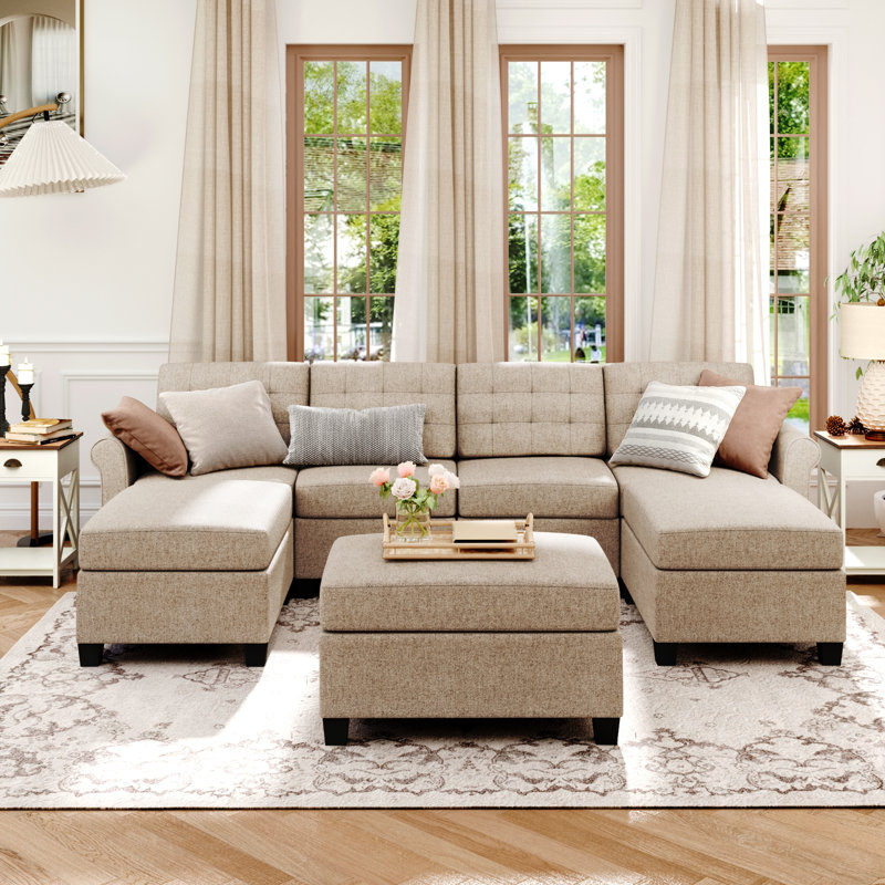 Canapé modulaire rembourré 7 pièces avec rangement sous le siège 7 pièces, Blanc