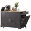 Îlot de cuisine cannelé K&K avec armoire de rangement pour poubelle, prise de courant, support de rangement interne, îlots de cuisine roulants sur 5 roues avec 3 tiroirs, 3 supports latéraux ouverts pour poubelle de 10 gallons, noir-1440802089
