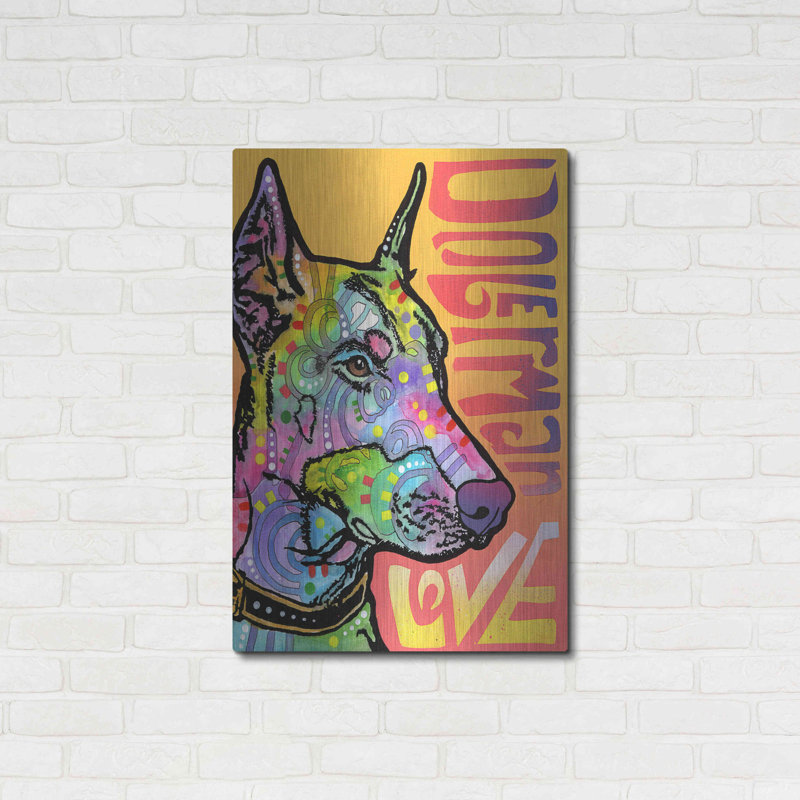 «Doberman Luv» par Dean Russo - impression sans cadre sur métal, H 36 po x l 24 po x P 0,13 po