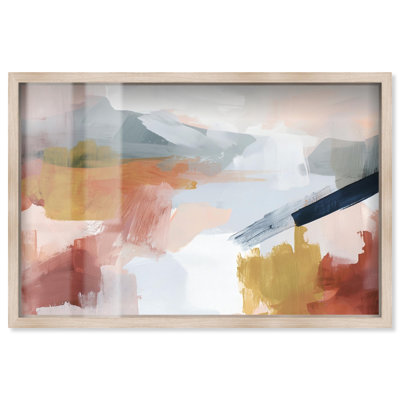 «Desert Vista III Shadowbox», impression abstraite bleue par Art Remedy, cadre blond, 25 x 17