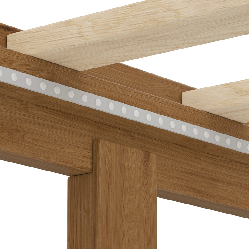 Structure de lit 12 po en pin massif - avec support à lattes, sans sommier tapissier, capacité de rangement de 800 lb, style rustique moderne, lumières d'ambiance réglables avec et, pièce de chambre à coucher