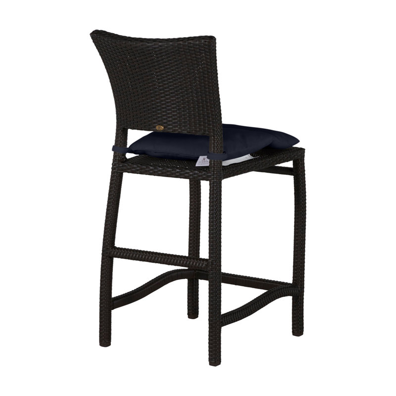 Skye 30" Patio Bar Stool with Cushion, No Welt, Linen Navy, Black Walnut