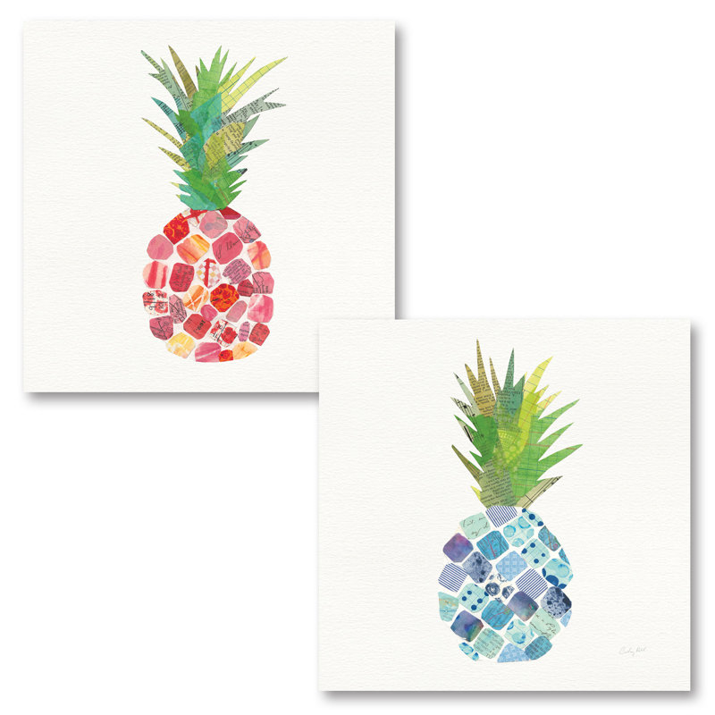 Tropical Fun Pineapple I & II Red Canvas Print Set