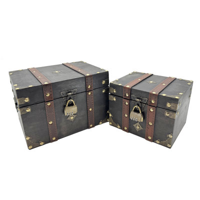 Grey Wooden Treasure Box Set with Lock
