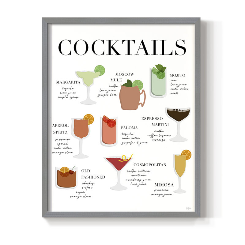 Impression de tableau de cocktail - bois massif, H 15 po x l 12 po, Gris