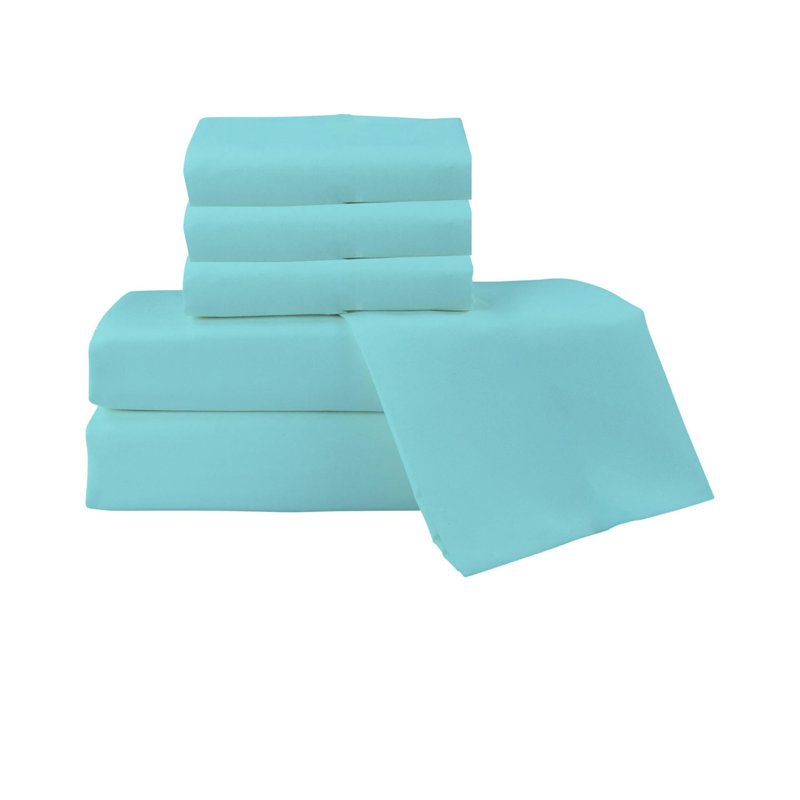 Jaree 6-Piece Rayon Hotel Sheet Set, Aqua, Twin