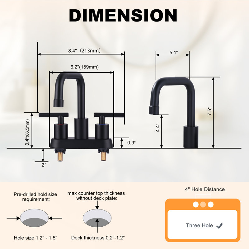 4 Inch Centerset Bathroom Faucet With Pop Up Drain, Double Handle High Arc Bathroom Sink Faucet, Matte Black