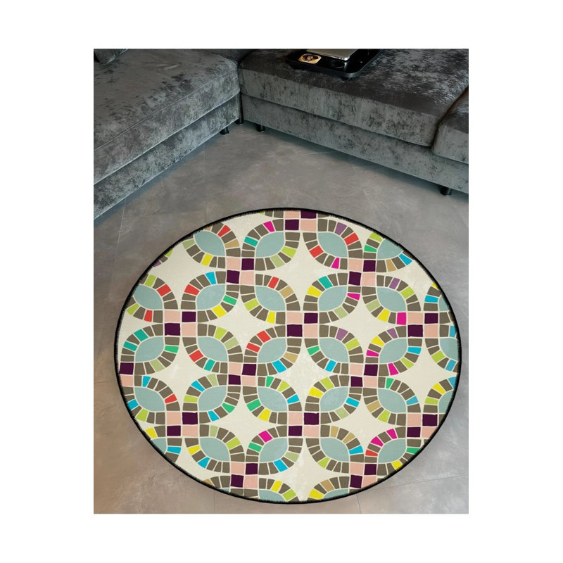 Tapis décoratif moderne multicolore à motifs tissés, Rond 5 pi