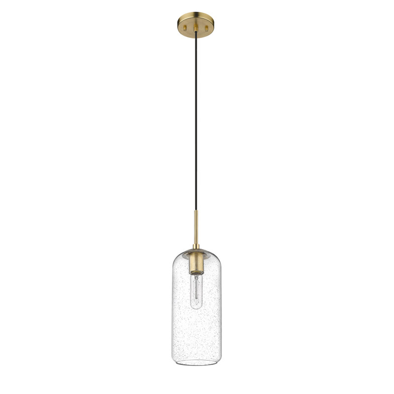 Luminaire suspendu 1 lumière Campos, Transparent, Laiton héritage, H 127 po x l 5,25 po x P 5,25 po