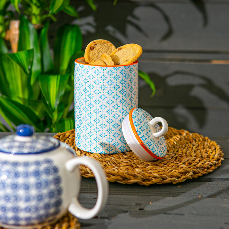 Nicola Spring Hand-Printed Kitchen Utensil Holder - 1 Litre - Blue