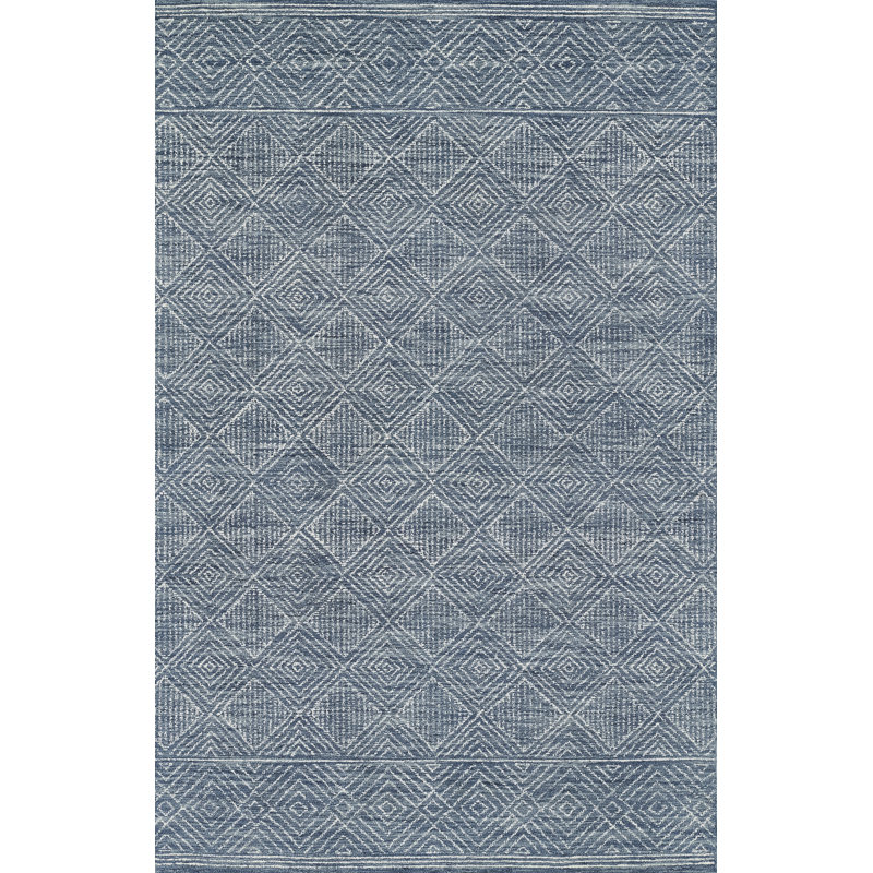 Tapis en laine / blanc à motif géométrique crocheté à la main Mcgrane, Rectangle 9 pi x 12 pi