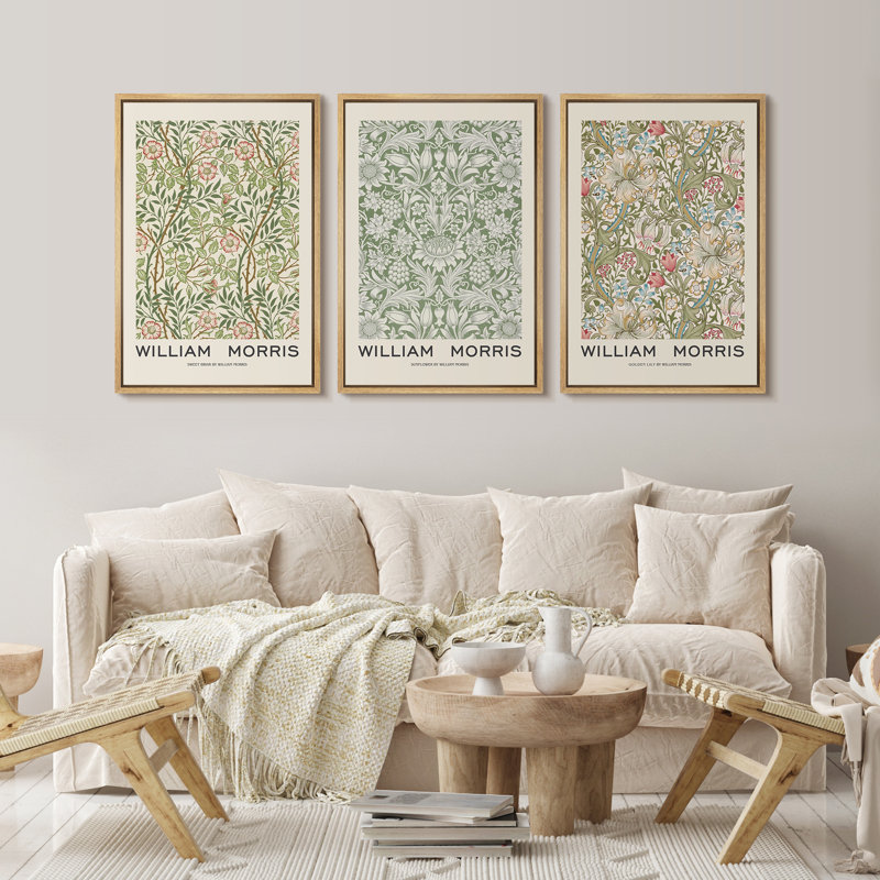 William Morris Floral Botanical Framed Canvas Art Set, 24" x 36"