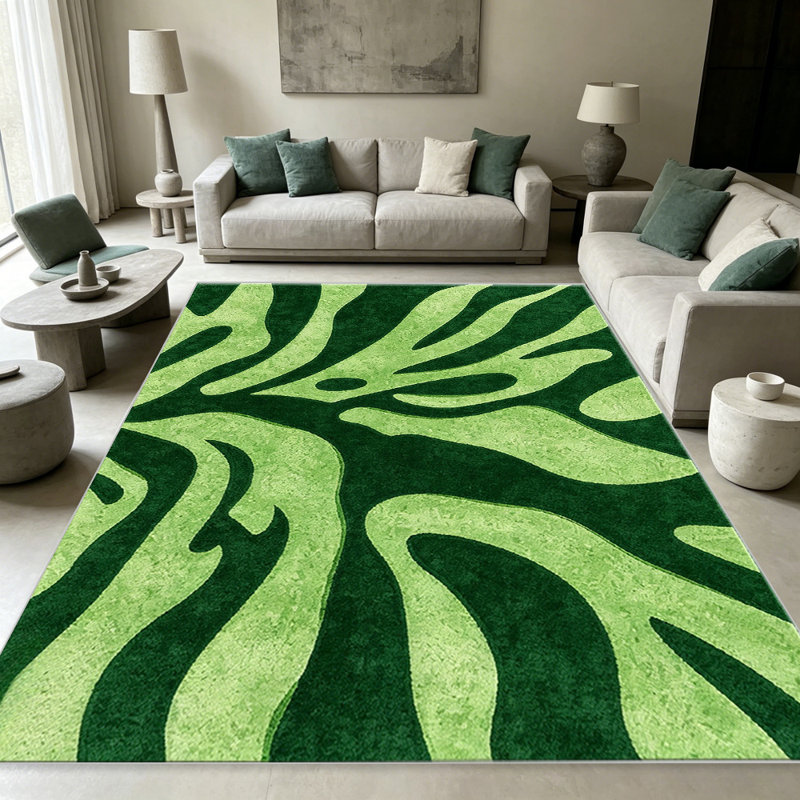 Black and Green Abstract Monstera Leaf carpet-easy to clean, machine-washable, soft and comfortable; suitable for door mats, kitchens, living rooms, bedrooms, corridors, and laundry areas. Easy to clean, durable carpet for home decoration.