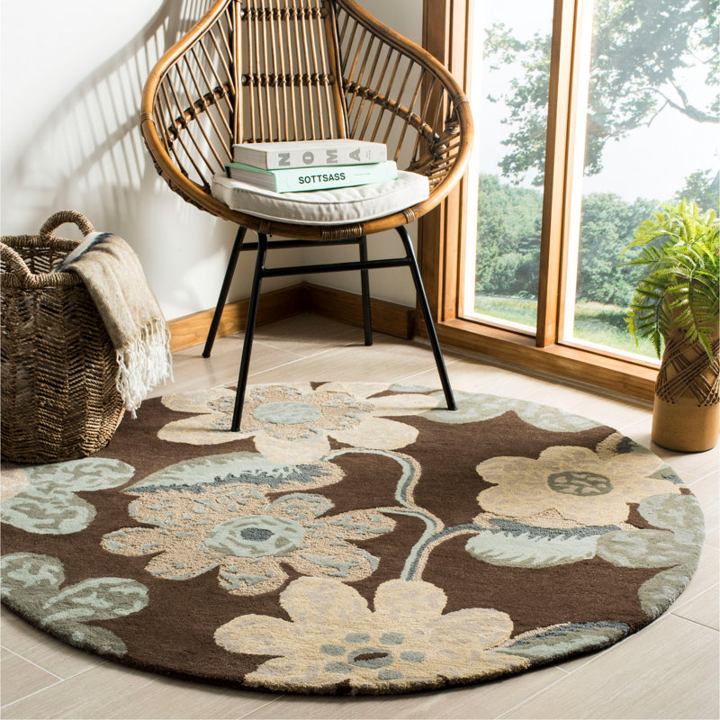 Mccullough Hand Tufted Wool Floral Rug, Round 5'