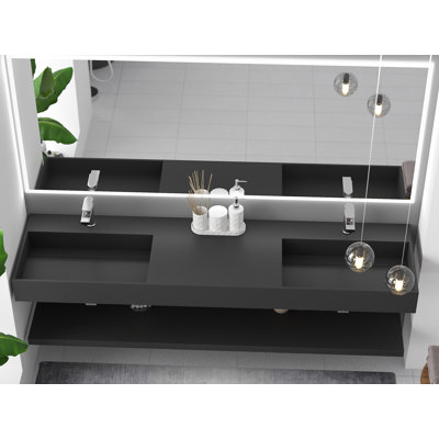 Juniper 72" Wall Mounted Solid Surface Floating Bathroom Sink with Concealed Drain