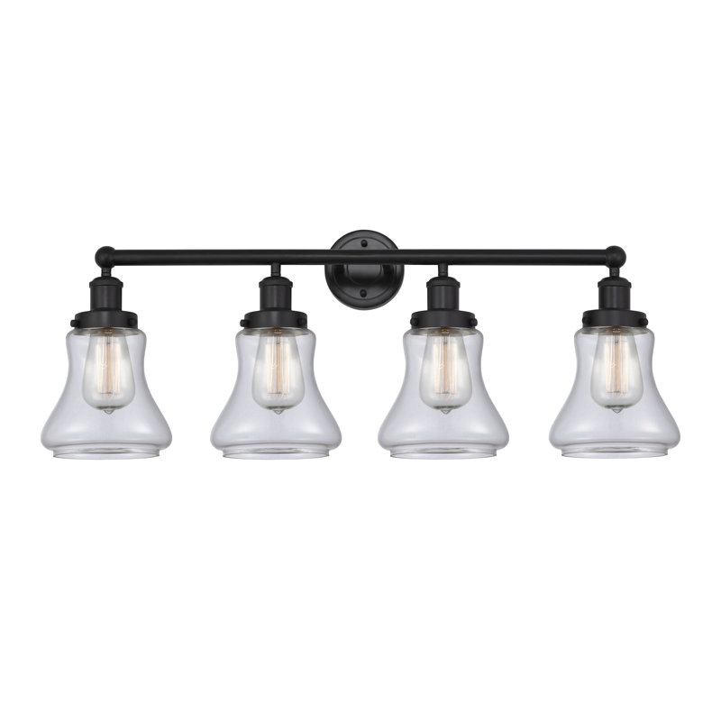 Éclairage pour meuble-lavabo à 4 lumières à intensité variable Asadbek, Noir mat, Transparent