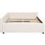 Grand lit tapissier avec port et 2 tiroirs en forme de papillon, plateforme beige et fermeture en douceur-794770536