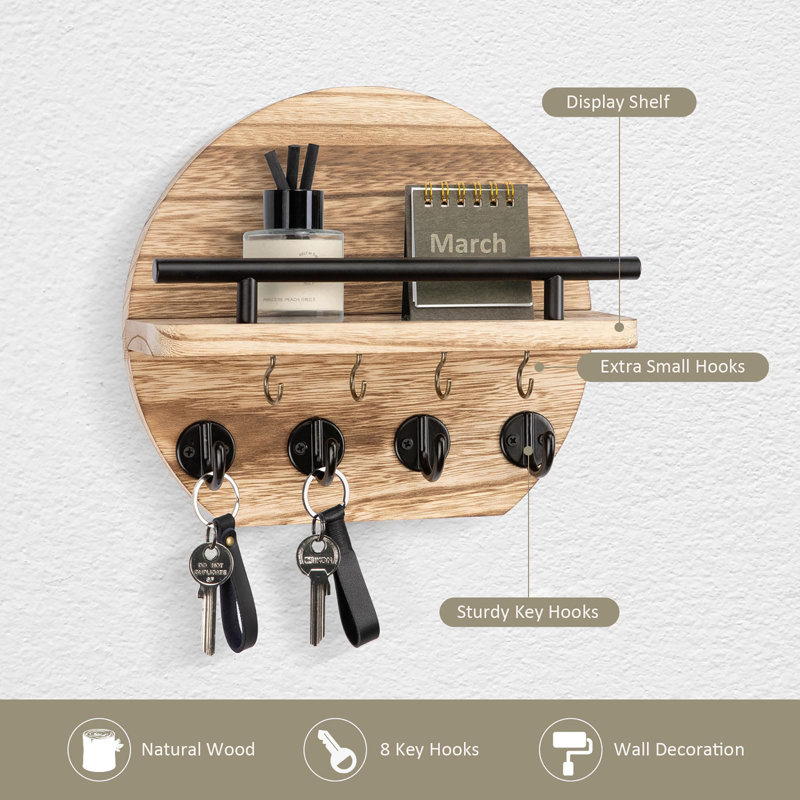 Manufactured Wood Wall Organizer with Key Hooks, Wood
