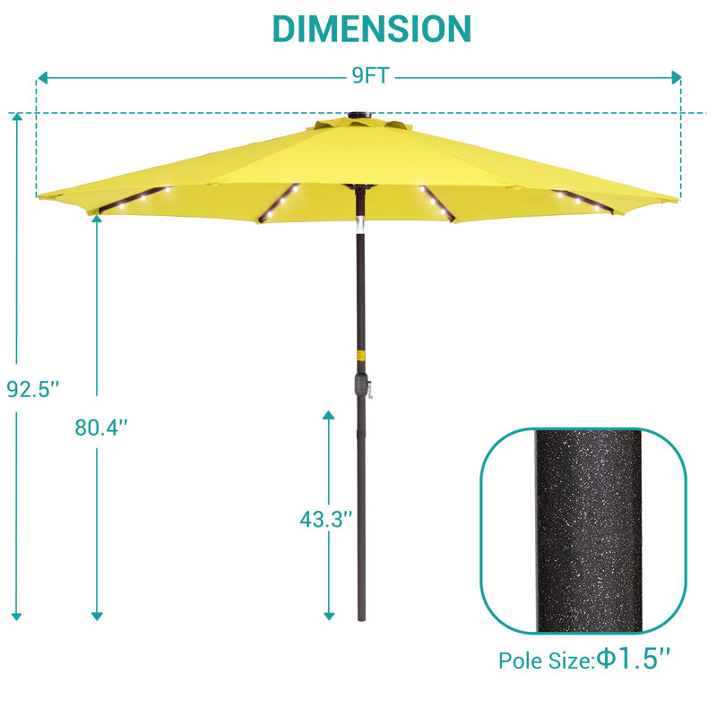 Parasol de marché éclairé 108 po x 108 po Lynnette, Jaune