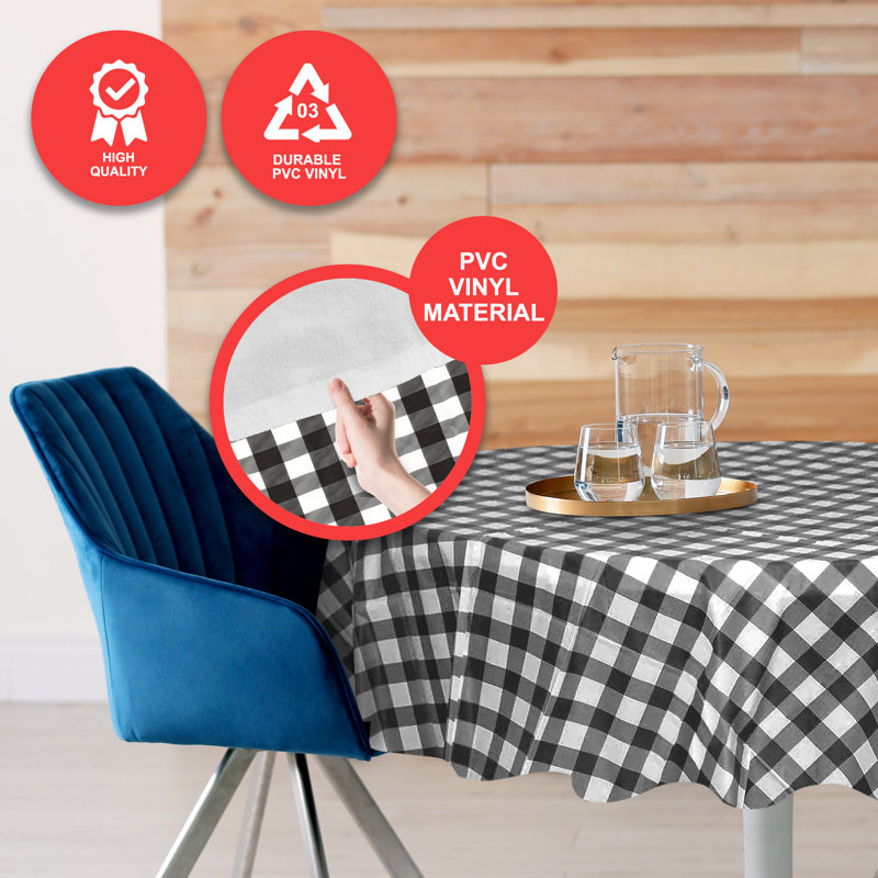 Joerell Checkered Round Tablecloth, Black