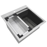 Workstation Marine Grade Topmount 21" L x 20" W Drop-In Kitchen Sink with Sink Grid and Drain Assembly