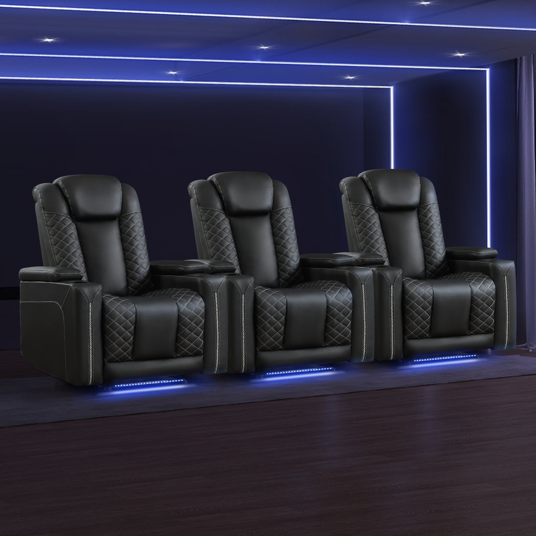 35.4'' Wide Modern Breathable Leather Electric Power Recliner with Ambient Lighting and USB Port (Set of 3) Latitude Run® Upholstery 