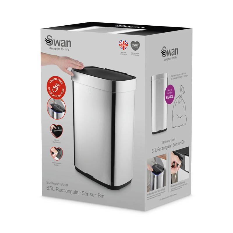 Stainless Steel Motion Sensor Recycling Bin - 65L