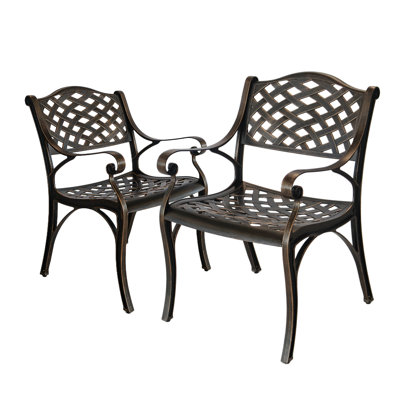 Cast Aluminum Patio Chair Set of 2 Outdoor Dining Chair White