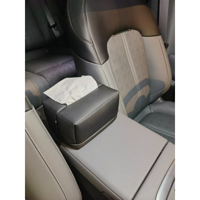 Premium Leather Car Tissue Box Holder With Sunshade - Multi-Functional Car Organizer For Center Console Or Seat Back