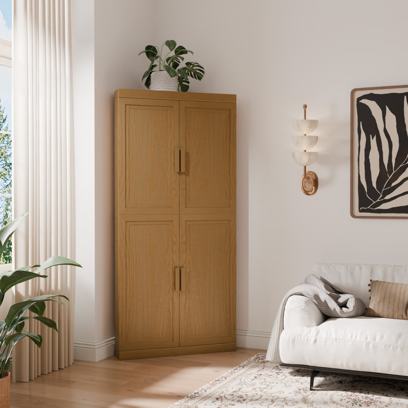 Ensemble de 2 armoires d'appoint de coin en bois naturel avec portes et rangement peu encombrant P 16 po x l 31 po x H 67 po