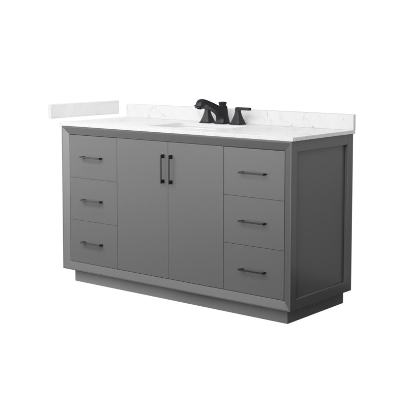 Meuble-lavabo simple autoportant 60 po avec plateau en marbre Strada, Gris, Noir mat