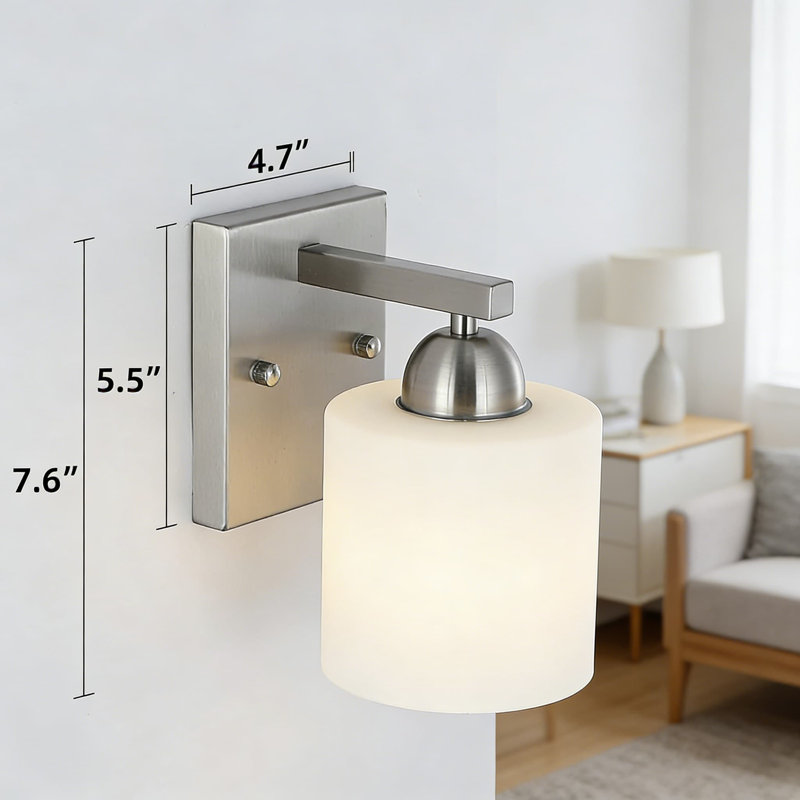 Hardwired Wall Sconce Light Fixture With Milk Glass Shade, Dimmable E26 Socket For Living Room, Hallway, And Bedroom, Silver