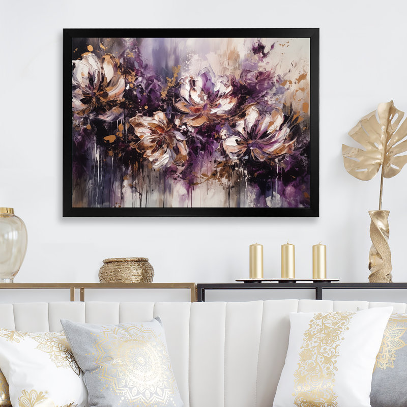 Rozamond - Œillet crème mauve sur fleur, Cadre photo noir, H 12 po x l 20 po x P 1 po