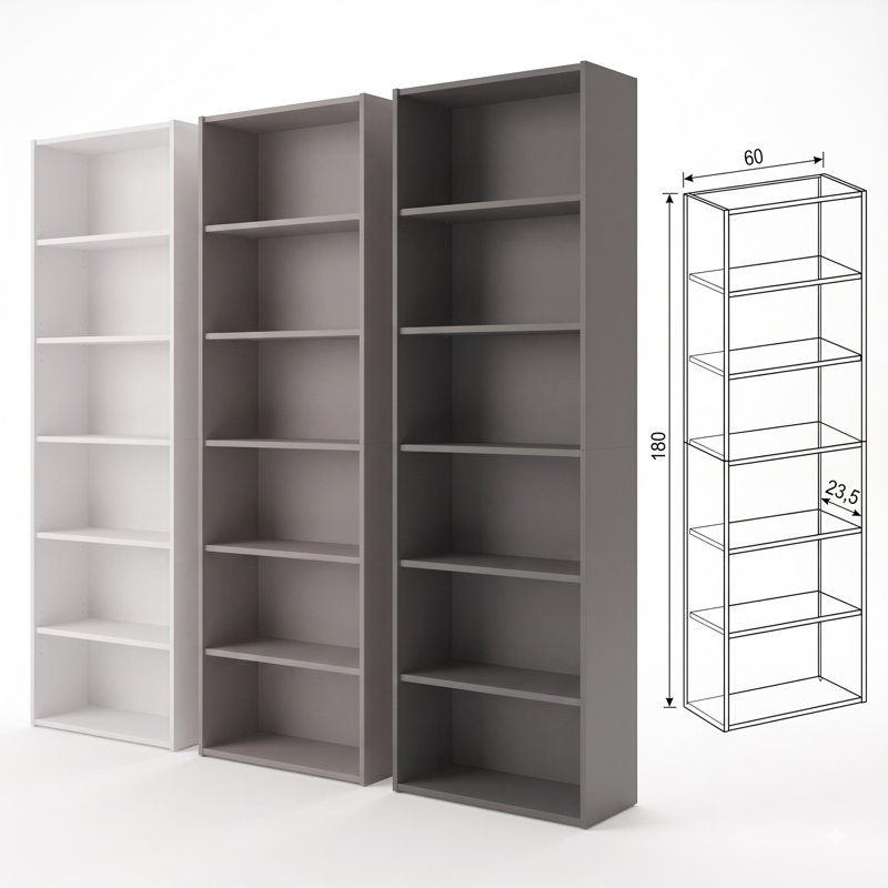 Caterino 180cm H x 60cm W Particle Board / Chipboard Bookcase, Graphite