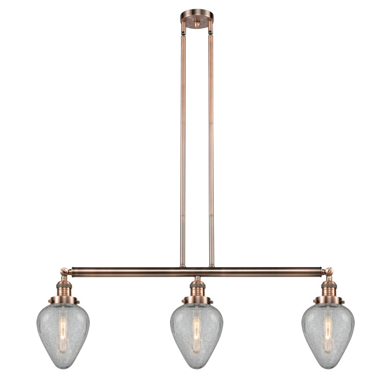 Luminaire suspendu pour îlot de cuisine 3 lumières Shauna, Transparent craquelé, Cuivre antique, DEL