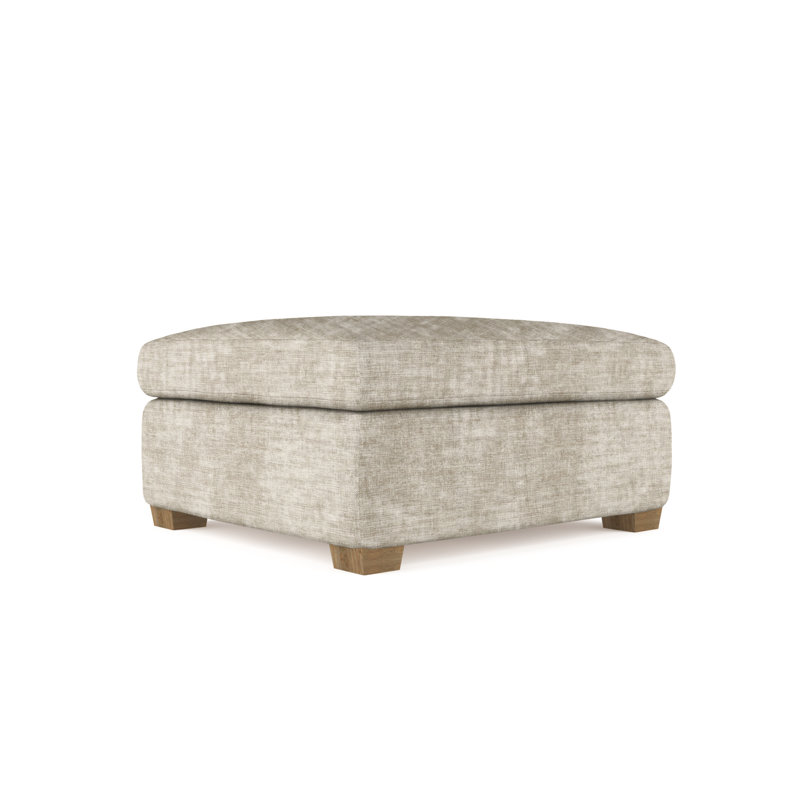 Rivington Ottoman, Box Weave Linen Blue Print, Weathered
