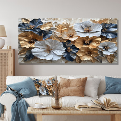 Goldem Hibiscus Liquid Art Harmony I - Hibiscus Metal Wall Art, Traditional Metal Art Print
