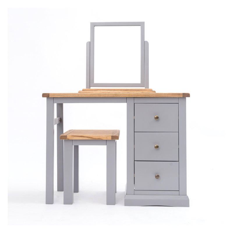 Midkiff Dressing Table with Mirror, Grey/Gold