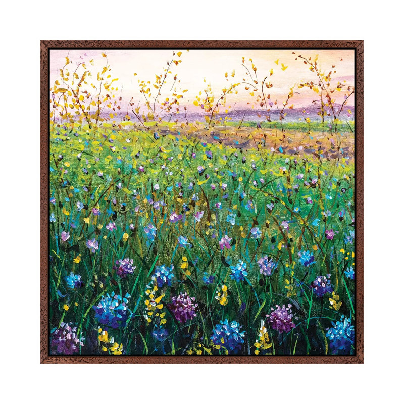 Beautiful Field Flowers On Sunset by Valery Rybakow - Painting on Canvas, 45.72cm H x 45.72cm W x 3.81cm D