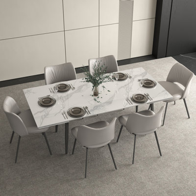 Contemporary Extending Table in Gloss White, 160-240cm Wide for Kitchen and Dining Room, Steel Base（Without chairs）
