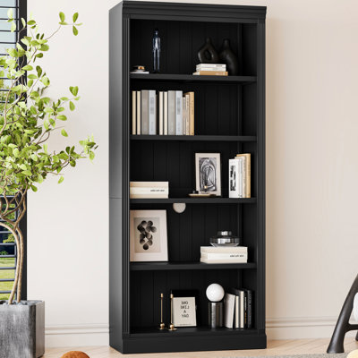 Black Tall 5 Bookcase With  Adjustable Shelves For BooksMovies Storage Home OfficeConference Area Wood Led BooksMovies Modern OfficeLiving Ro