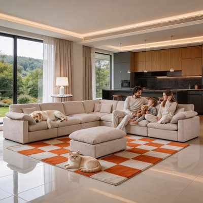 Burwell 144" Oversized Corner Sectional Sofa With Removable Ottomans 8 Seat Chenille Cloud Upholstered Modular Sectional Couches